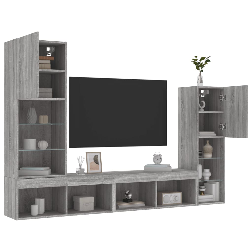 4 Piece Tv Wall Units With Led Engineered Wood