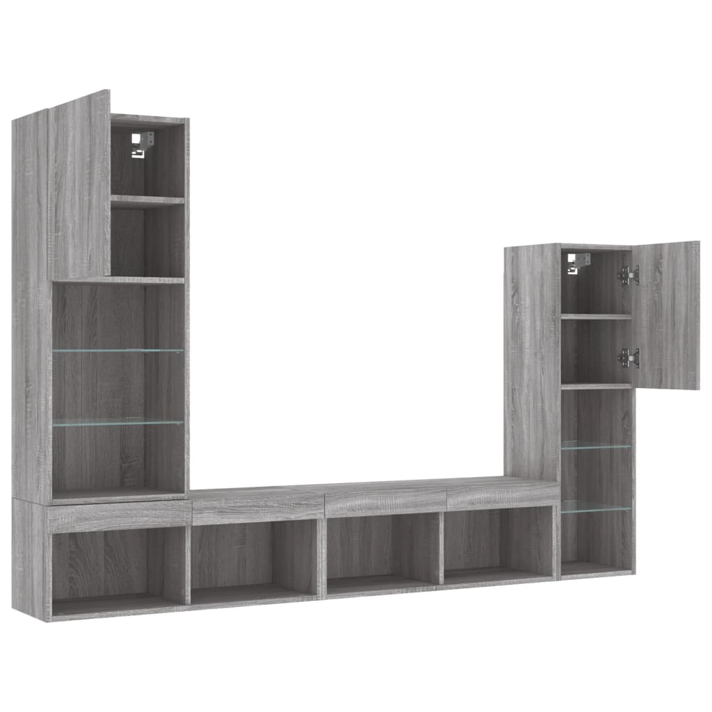 4 Piece Tv Wall Units With Led Engineered Wood