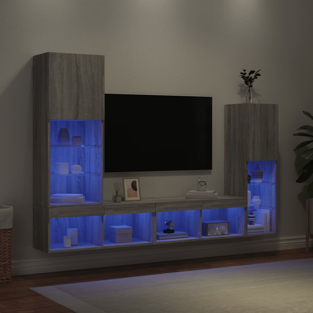 4 Piece Tv Wall Units With Led Engineered Wood