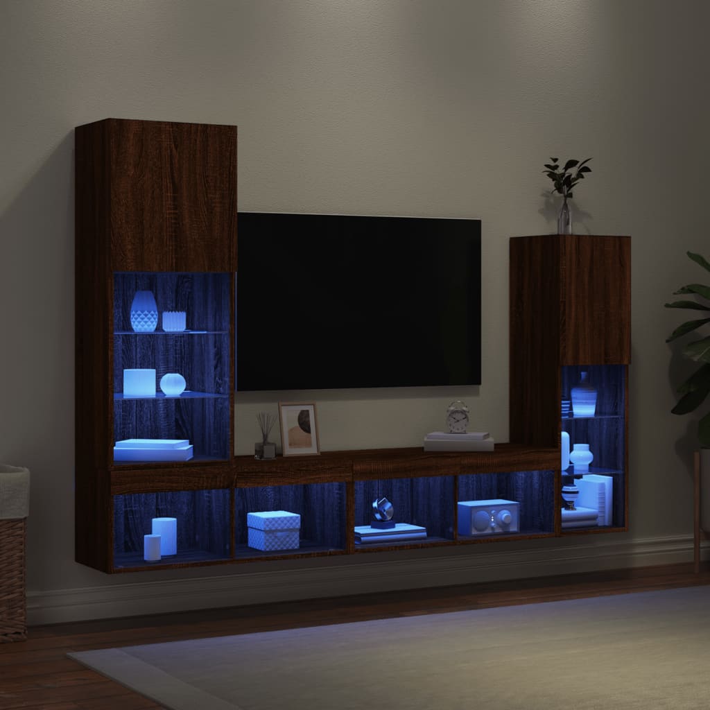 4 Piece Tv Wall Units With Led Engineered Wood