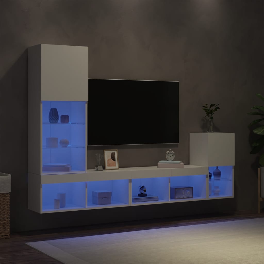 4 Piece Tv Wall Units With Led Engineered Wood