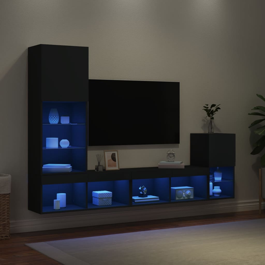 4 Piece Tv Wall Units With Led Engineered Wood