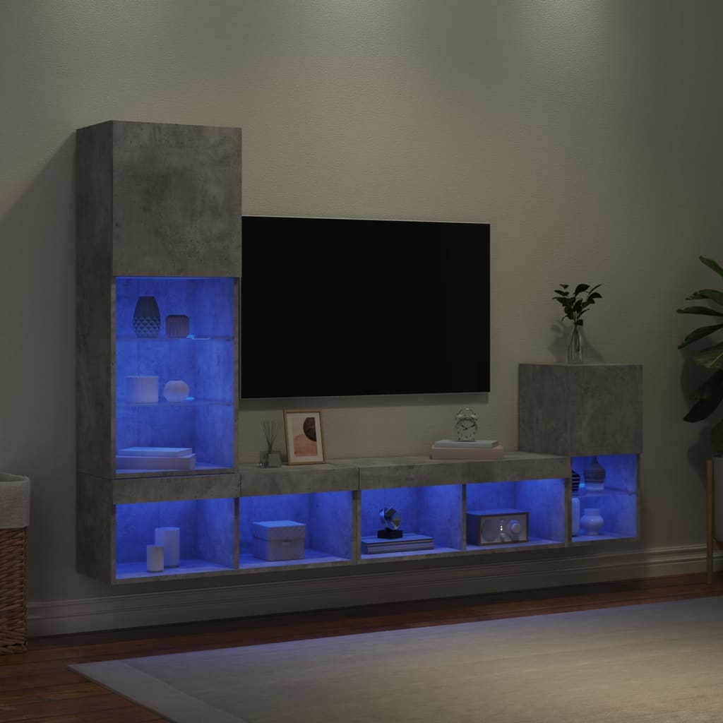 4 Piece Tv Wall Units With Led Engineered Wood