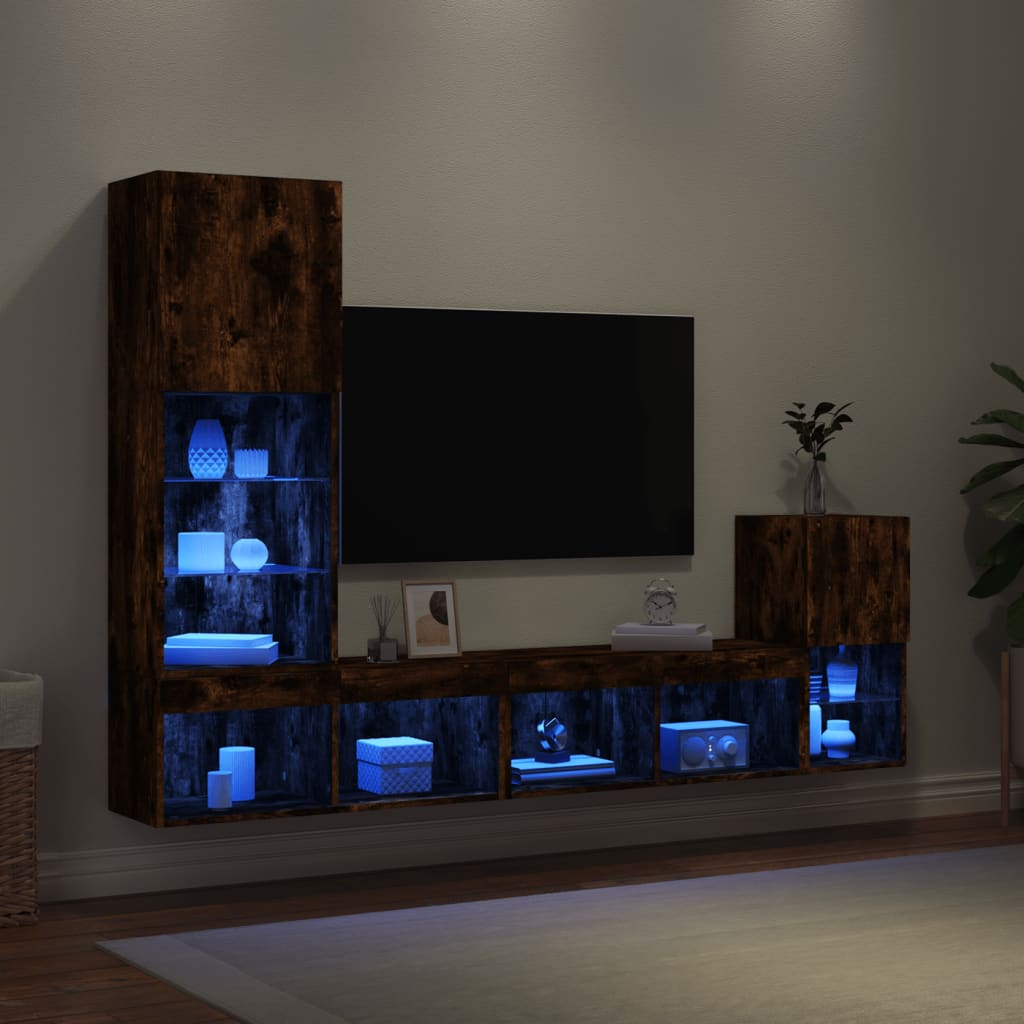 4 Piece Tv Wall Units With Led Engineered Wood