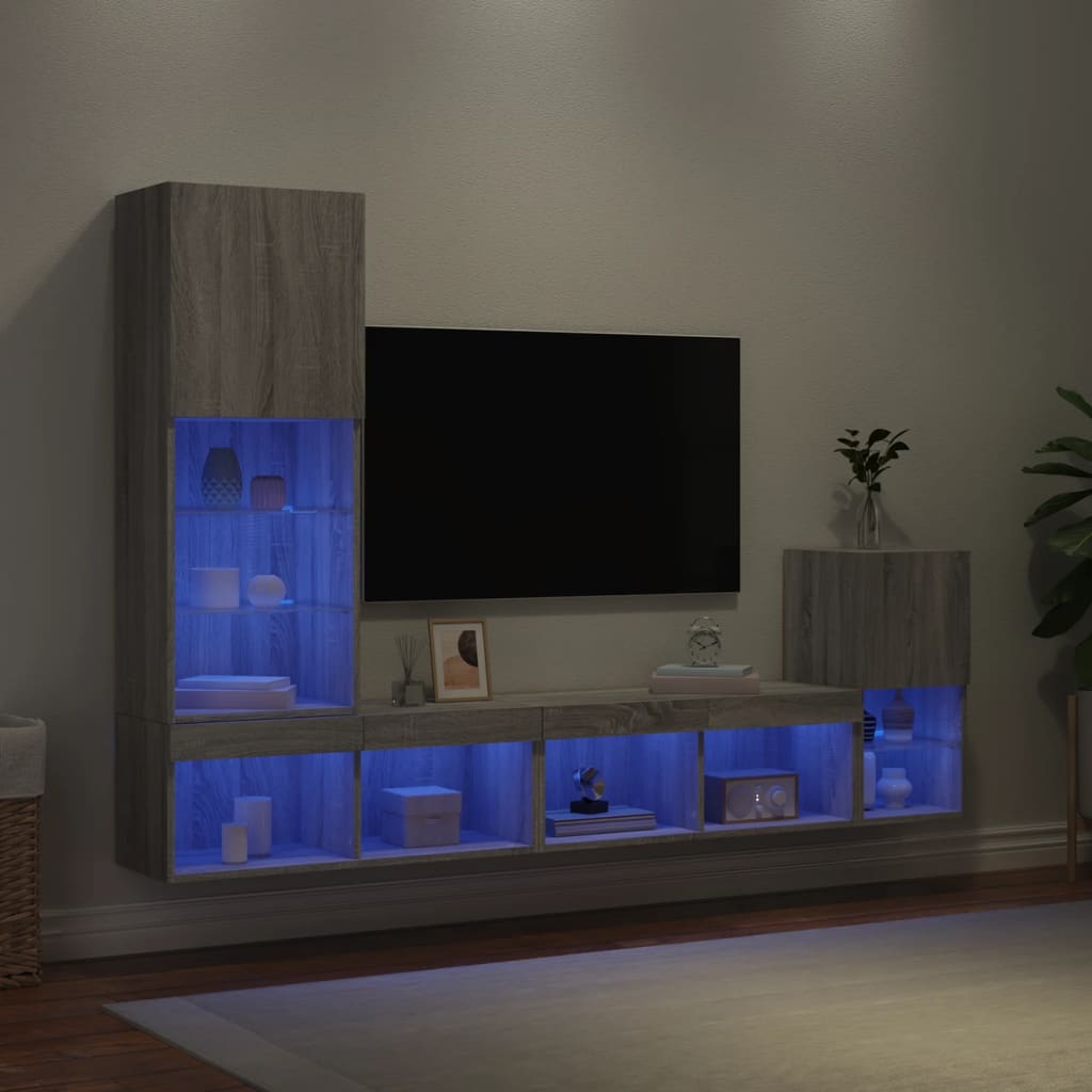 4 Piece Tv Wall Units With Led Engineered Wood