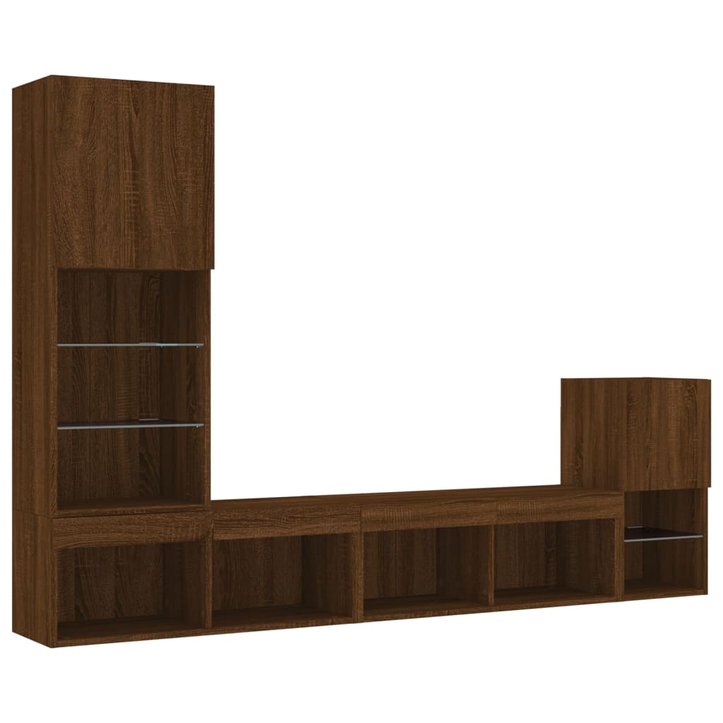4 Piece Tv Wall Units With Led Engineered Wood