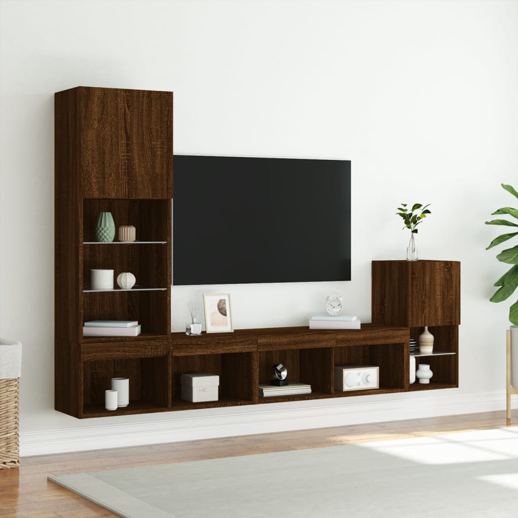 4 Piece Tv Wall Units With Led Engineered Wood