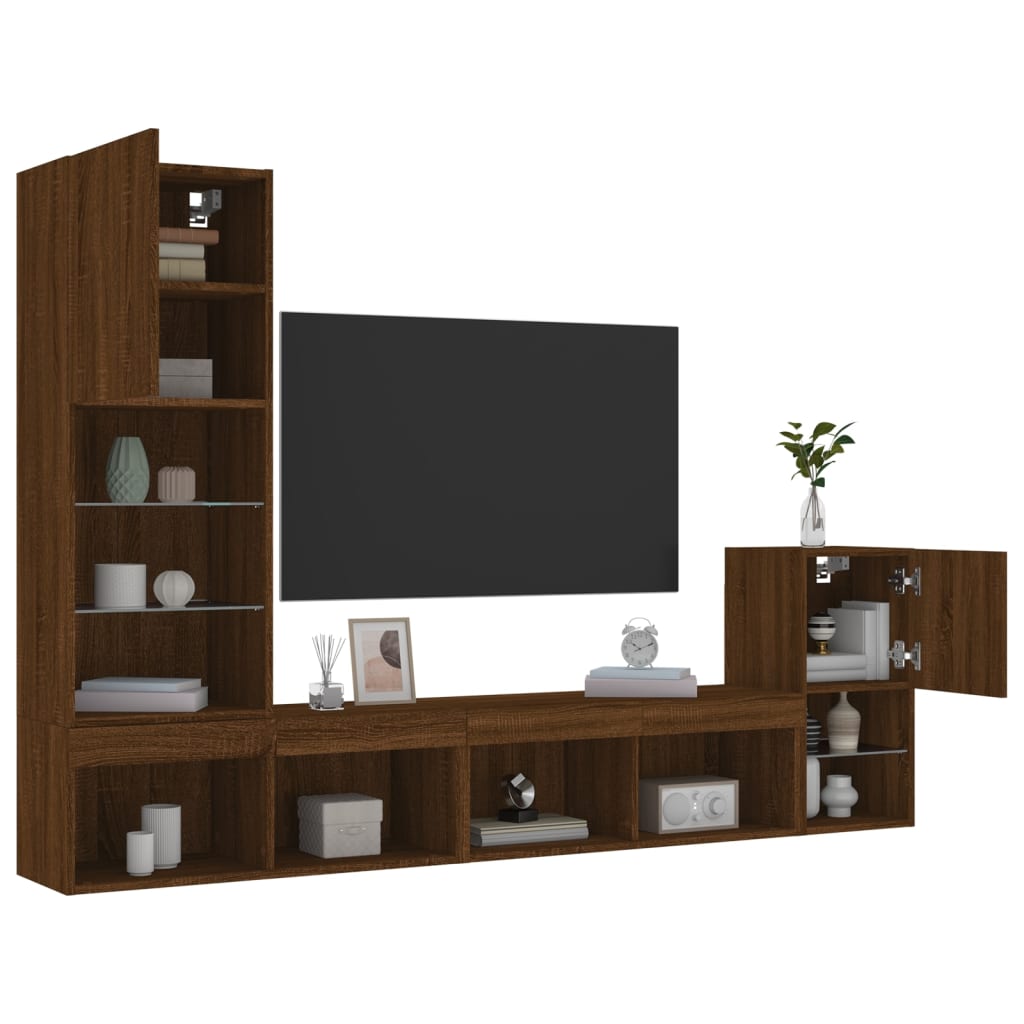 4 Piece Tv Wall Units With Led Engineered Wood