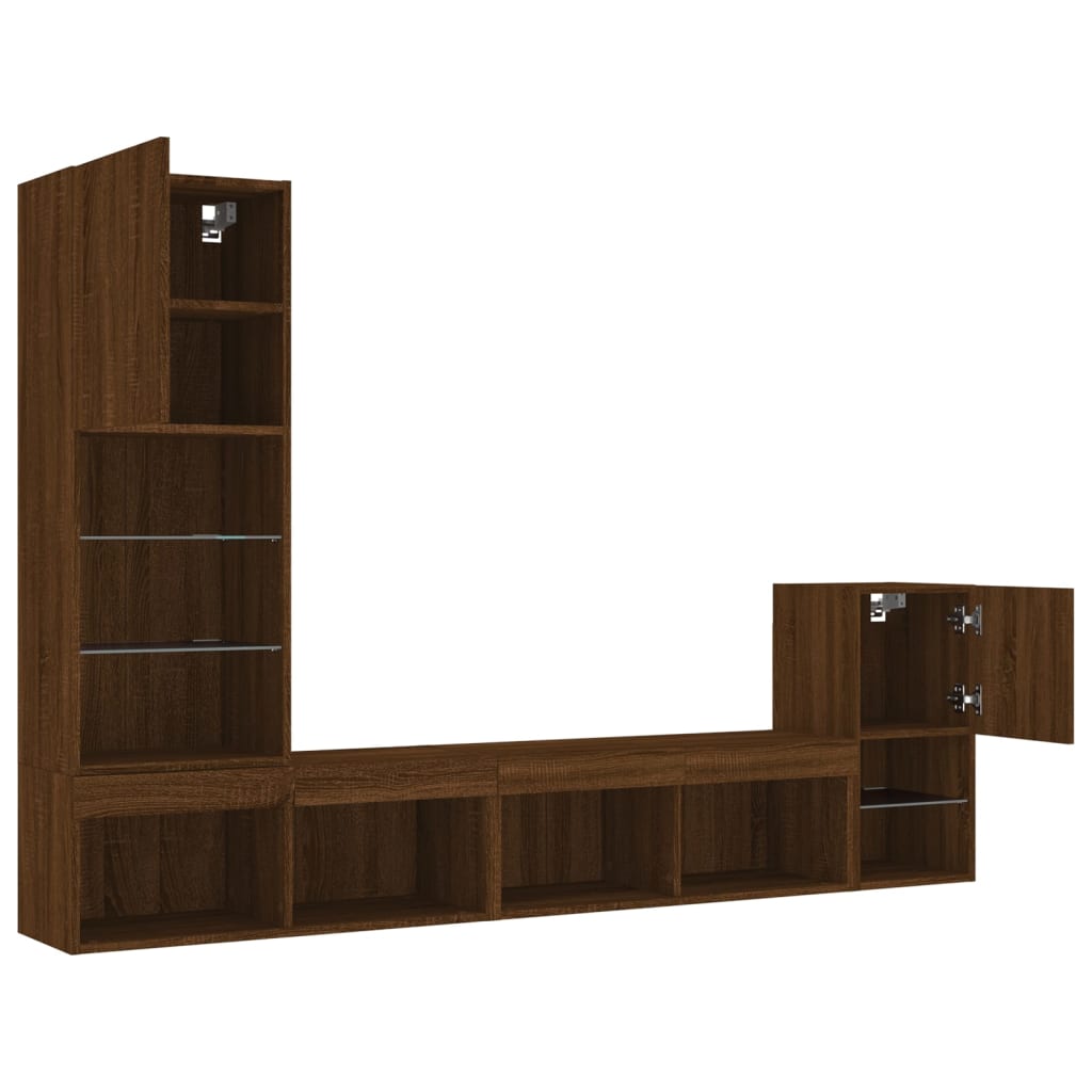 4 Piece Tv Wall Units With Led Engineered Wood