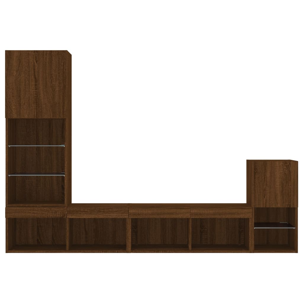 4 Piece Tv Wall Units With Led Engineered Wood