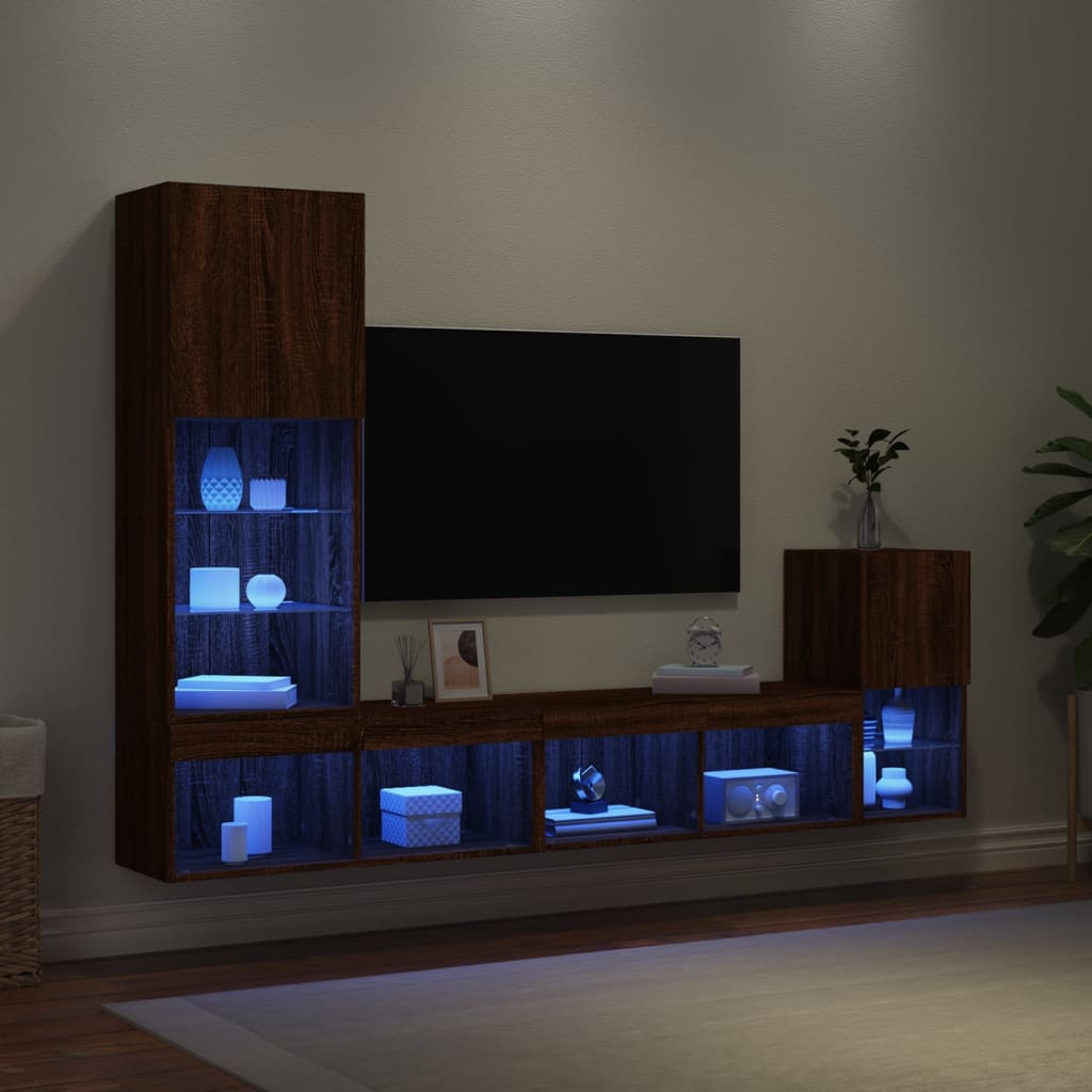 4 Piece Tv Wall Units With Led Engineered Wood