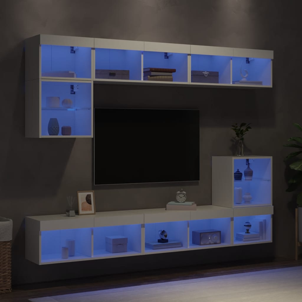 8 Piece Tv Wall Units With Led Engineered Wood