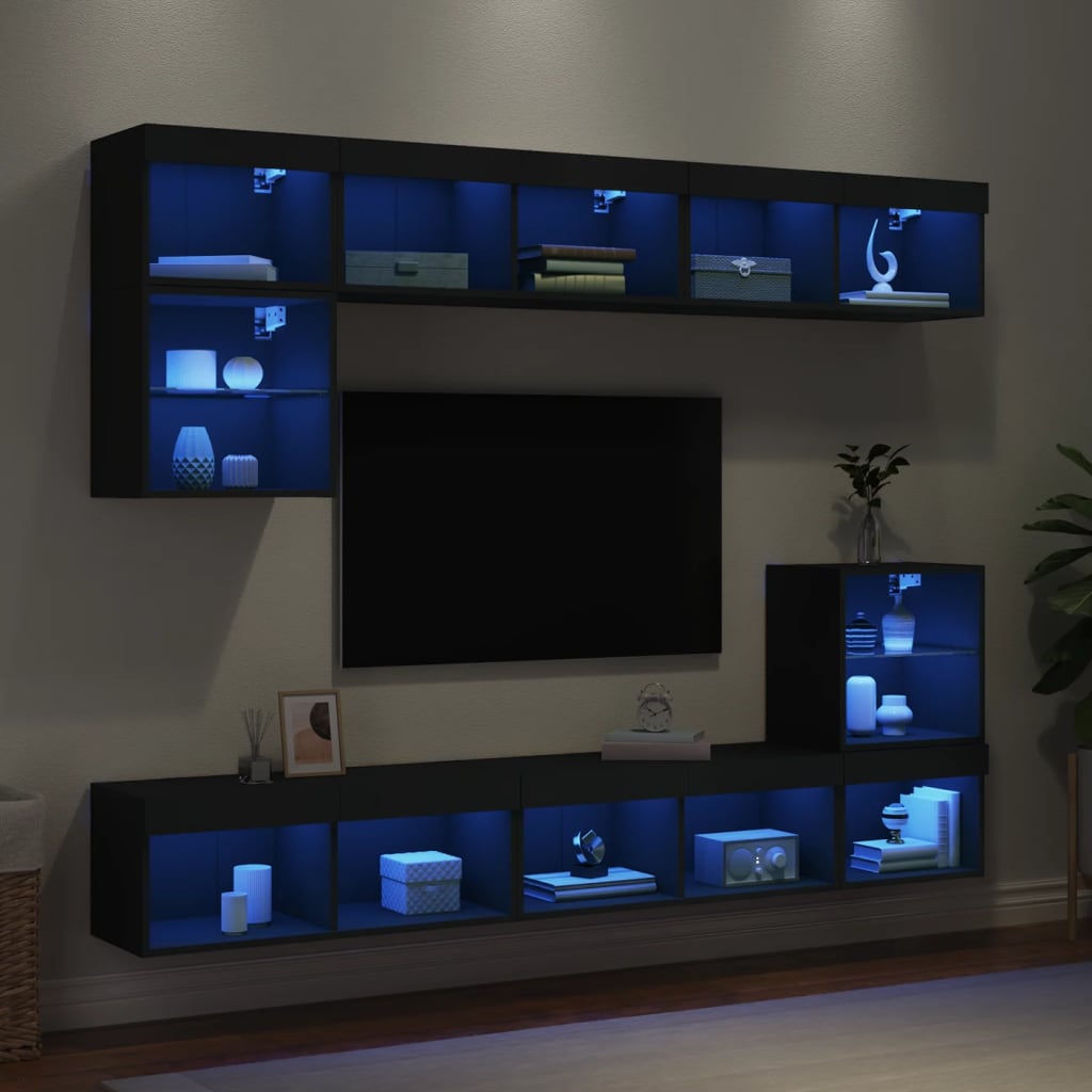 8 Piece Tv Wall Units With Led Engineered Wood