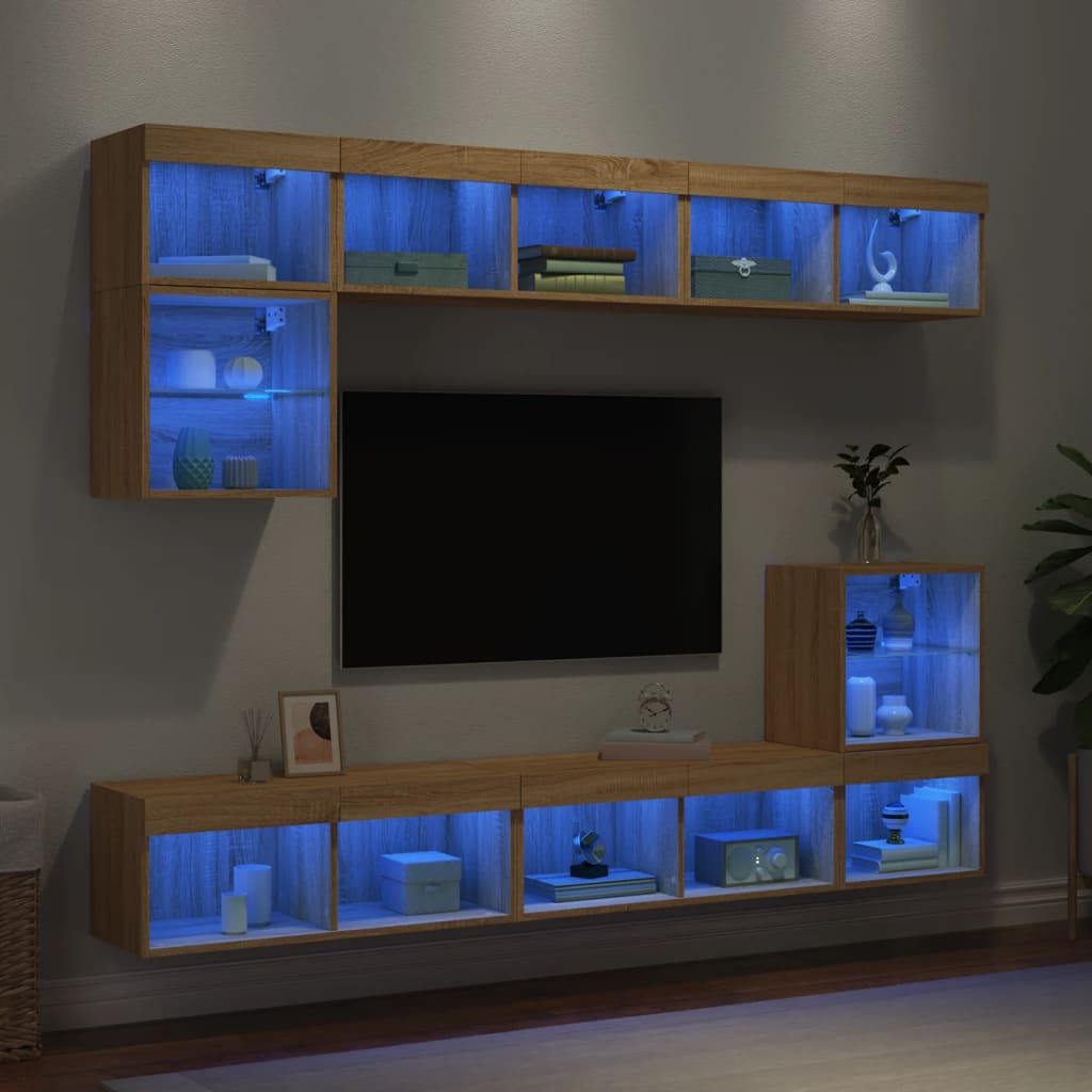 8 Piece Tv Wall Units With Led Engineered Wood
