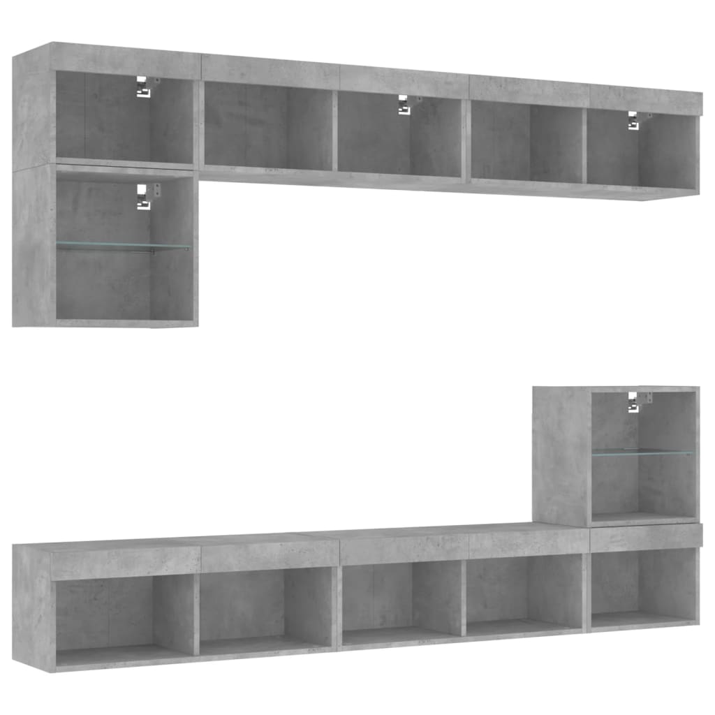 8 Piece Tv Wall Units With Led Engineered Wood