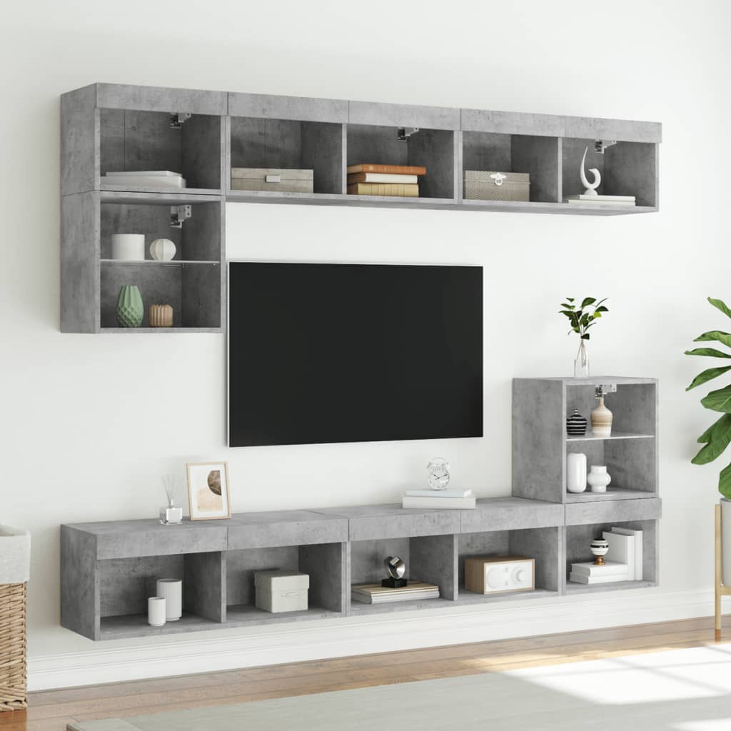 8 Piece Tv Wall Units With Led Engineered Wood