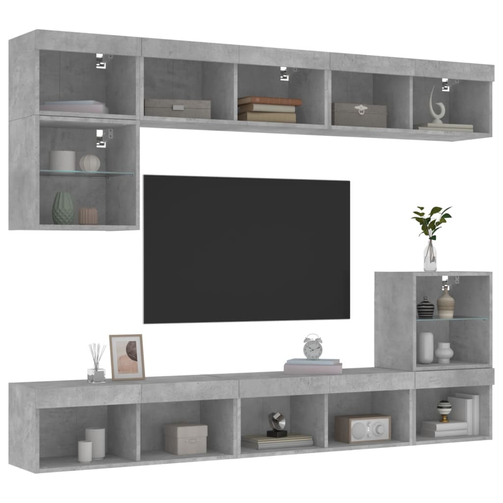 8 Piece Tv Wall Units With Led Engineered Wood