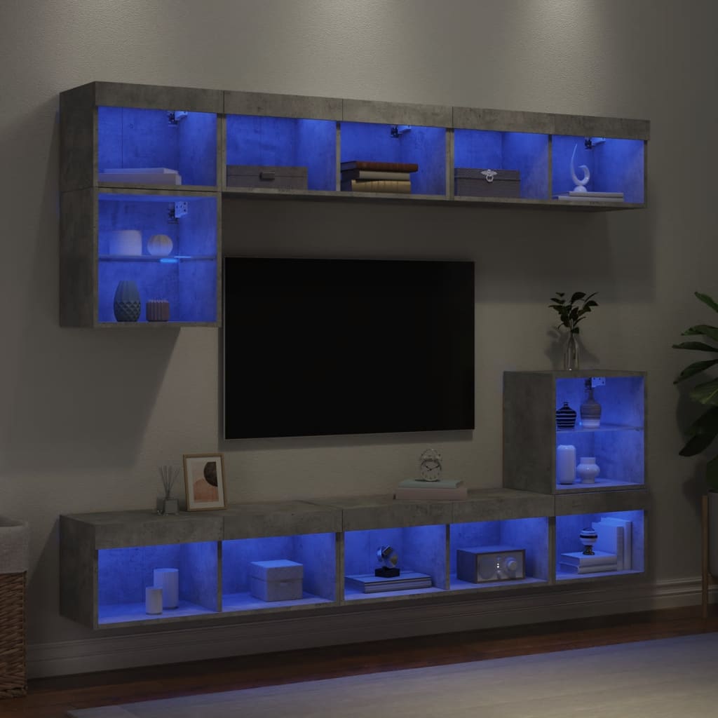 8 Piece Tv Wall Units With Led Engineered Wood