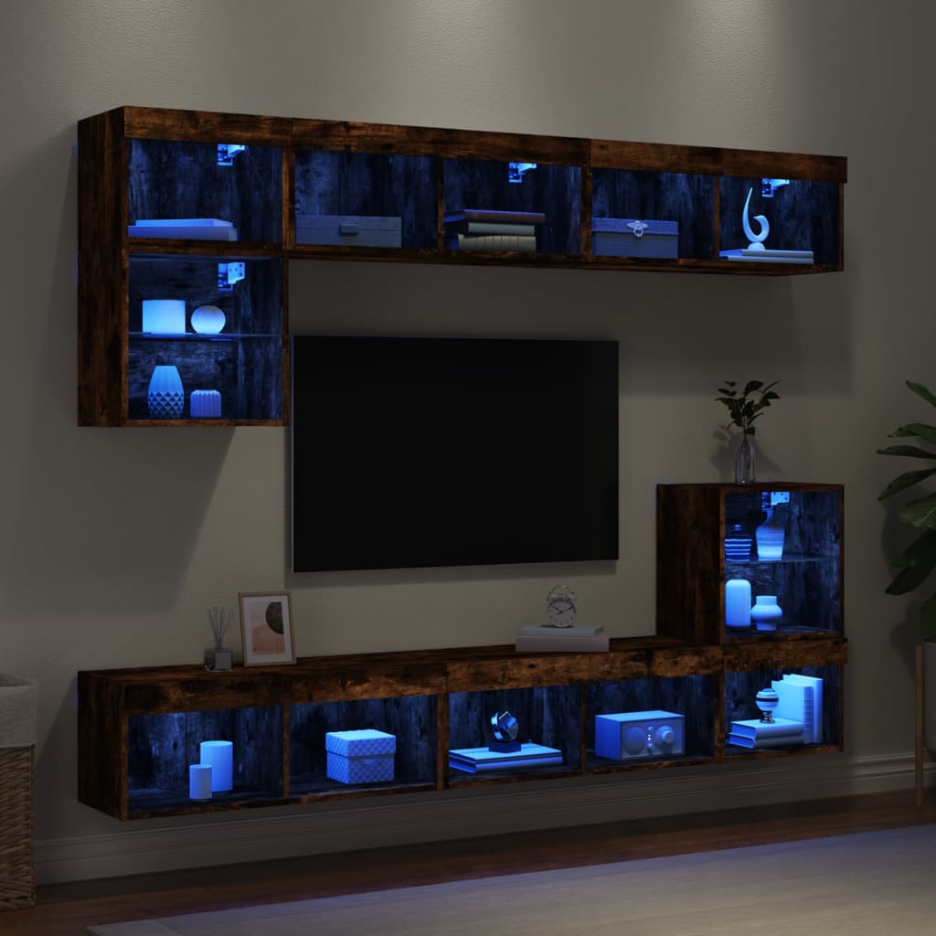 8 Piece Tv Wall Units With Led Engineered Wood