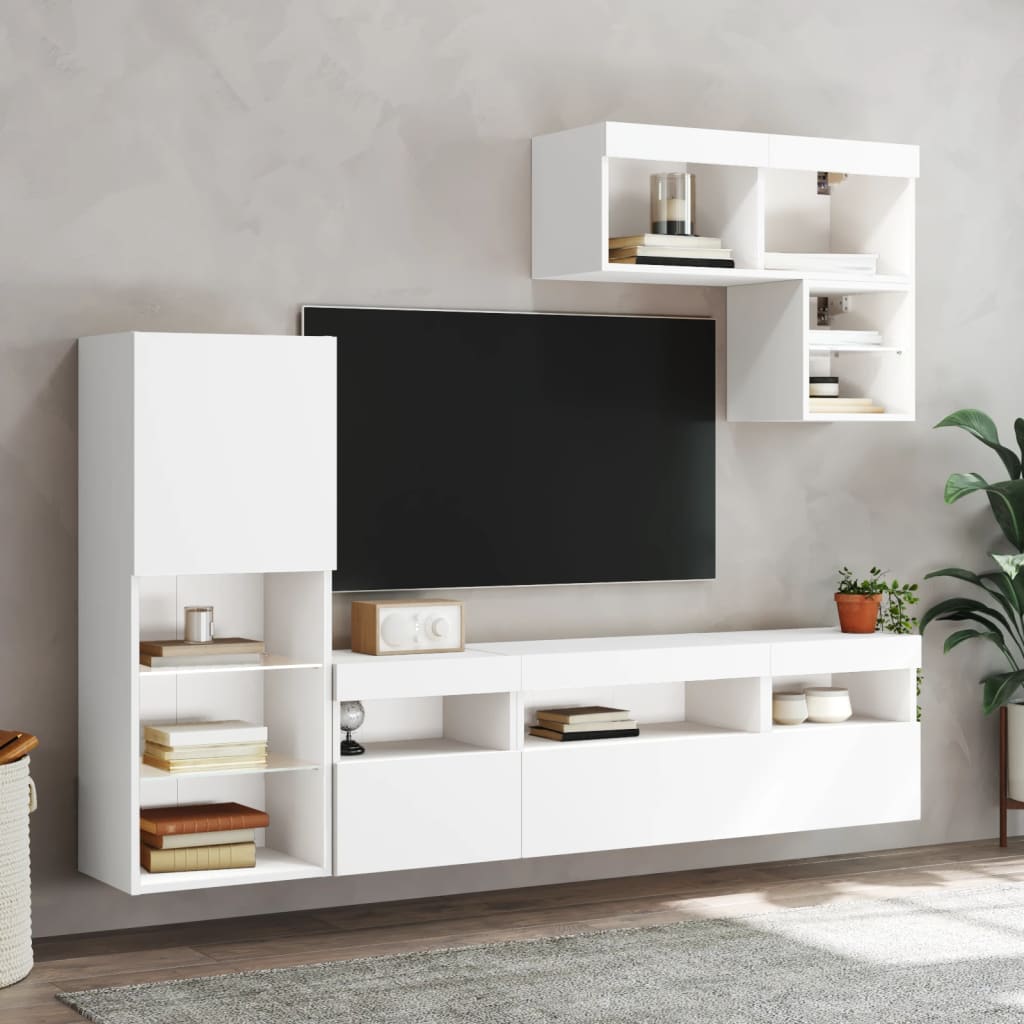 6 Piece Tv Wall Units With Led Engineered Wood