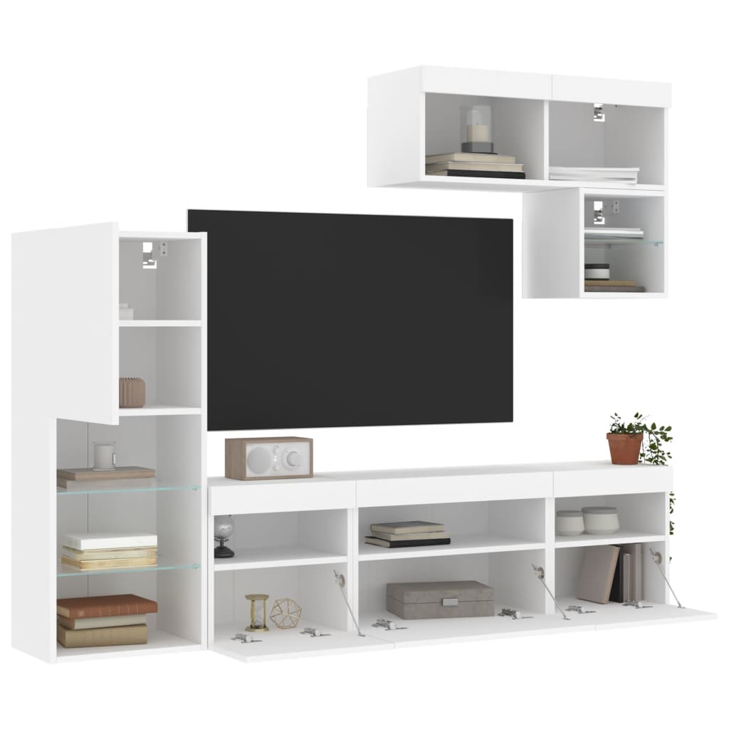 6 Piece Tv Wall Units With Led Engineered Wood