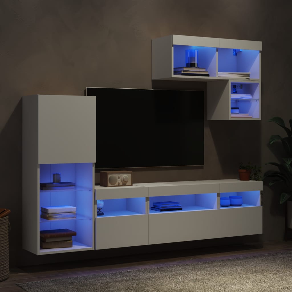 6 Piece Tv Wall Units With Led Engineered Wood