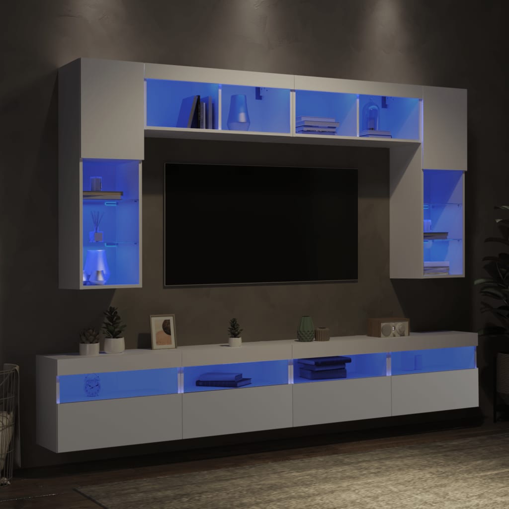 8 Piece Tv Wall Cabinet Set With Led Lights