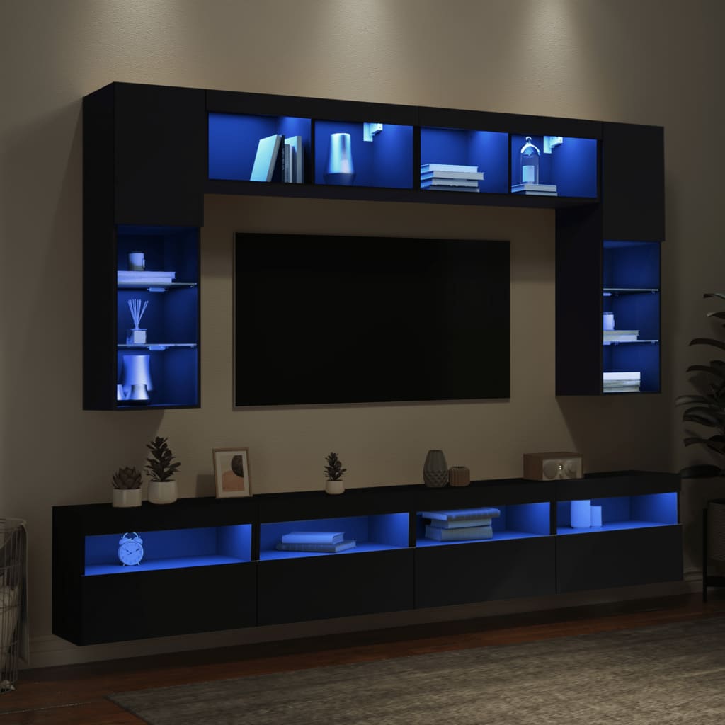 8 Piece Tv Wall Cabinet Set With Led Lights