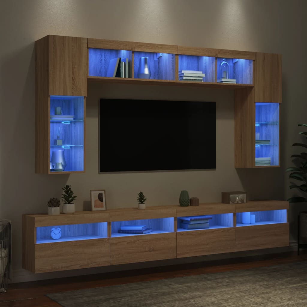 8 Piece Tv Wall Cabinet Set With Led Lights