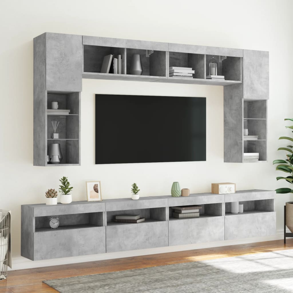 8 Piece Tv Wall Cabinet Set With Led Lights