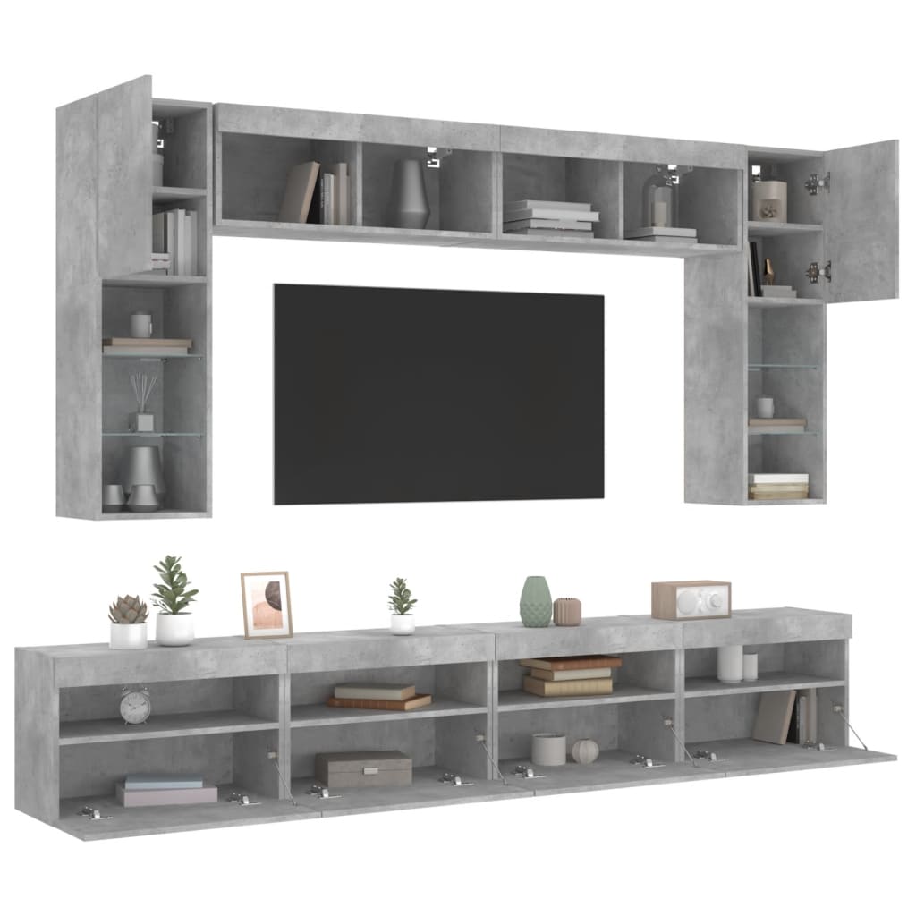 8 Piece Tv Wall Cabinet Set With Led Lights