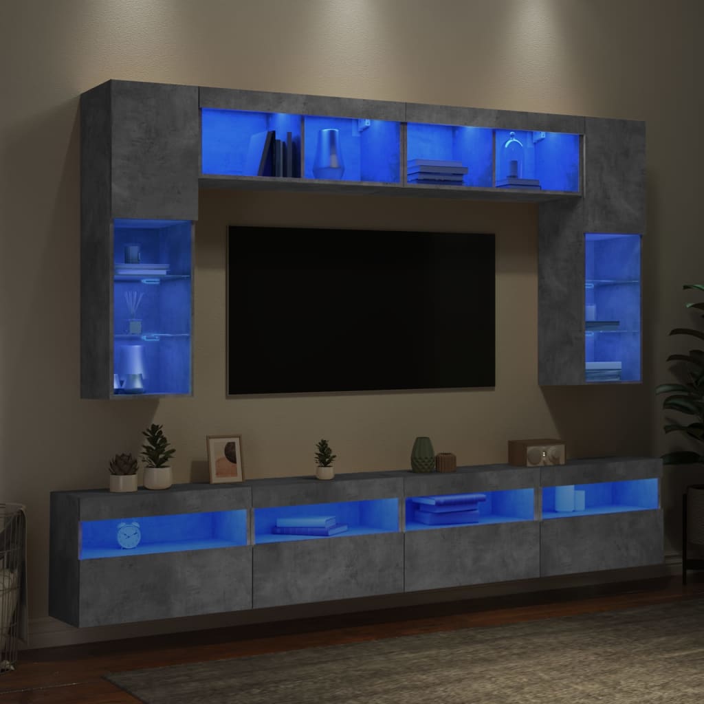 8 Piece Tv Wall Cabinet Set With Led Lights