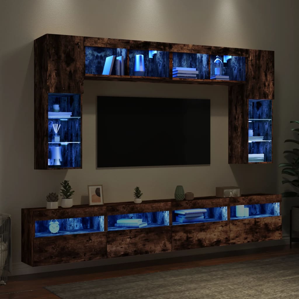 8 Piece Tv Wall Cabinet Set With Led Lights