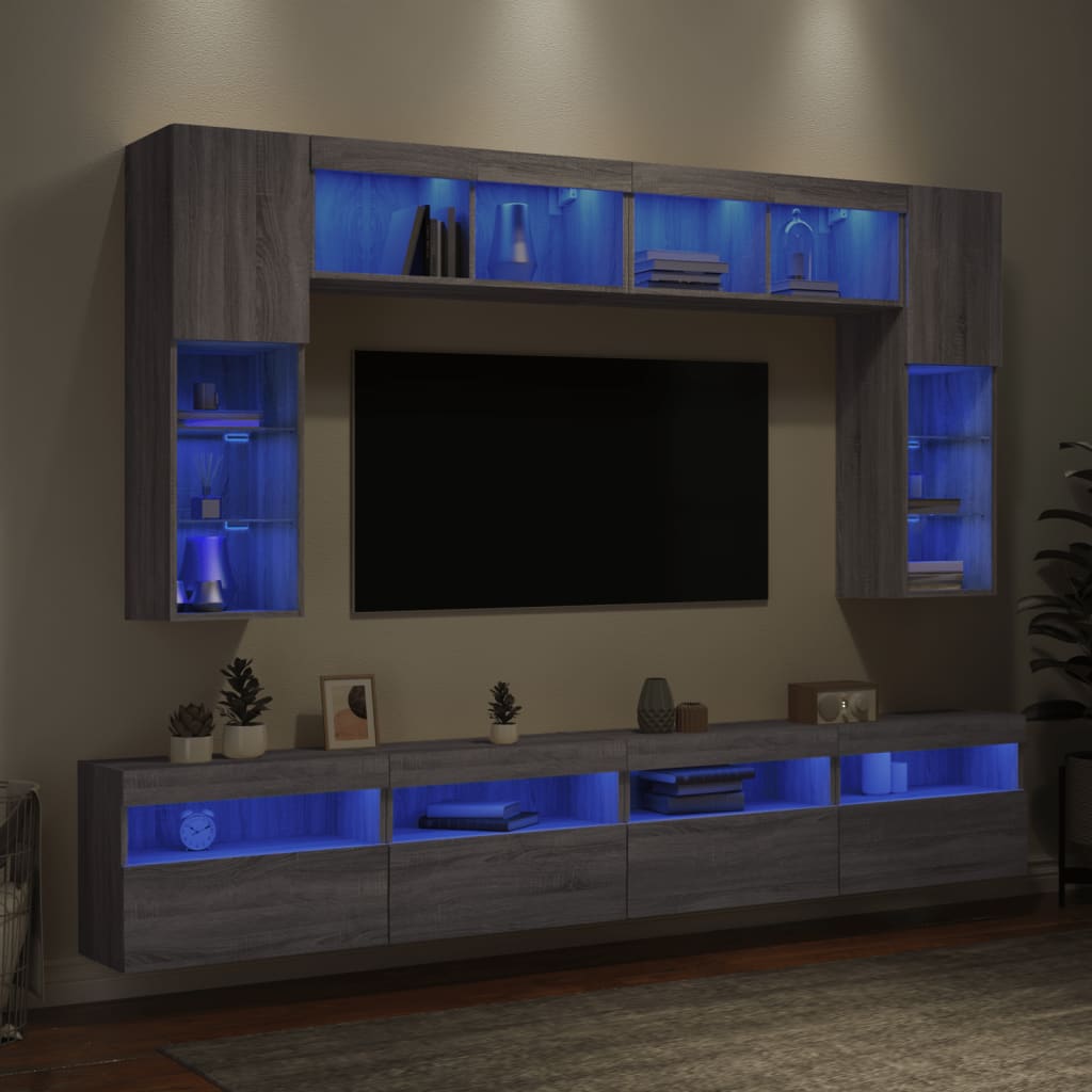 8 Piece Tv Wall Cabinet Set With Led Lights