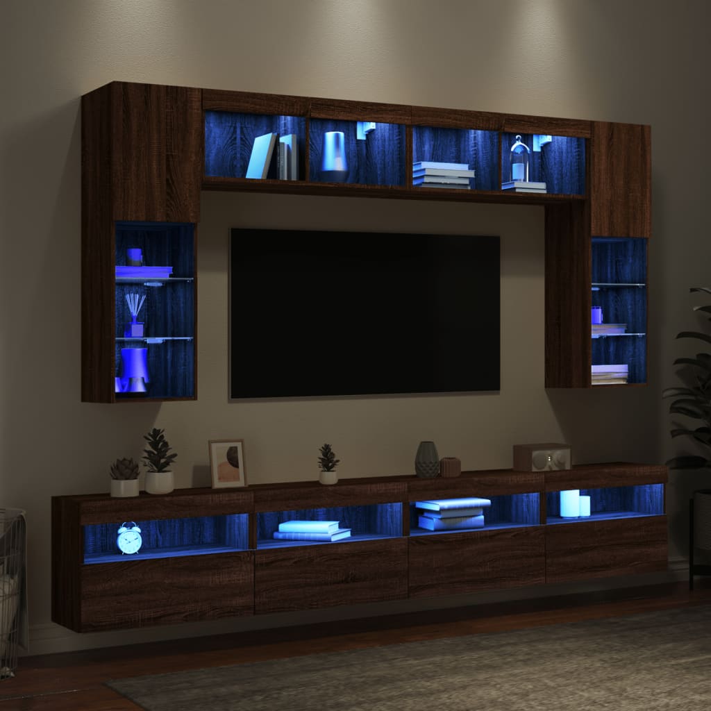 8 Piece Tv Wall Cabinet Set With Led Lights