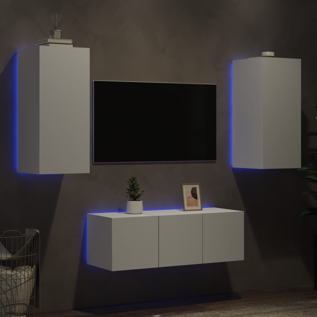 4 Piece Tv Wall Units With Led Engineered Wood