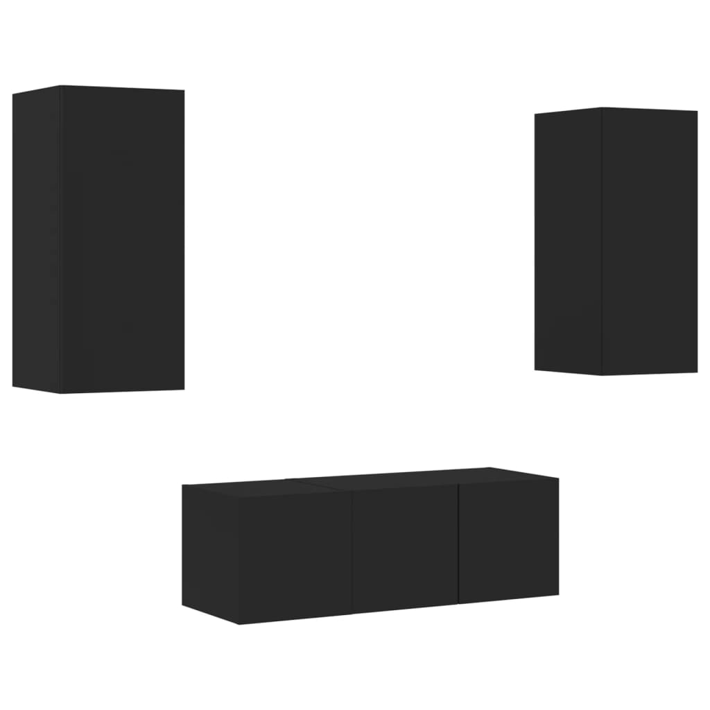 4 Piece Tv Wall Units With Led Engineered Wood