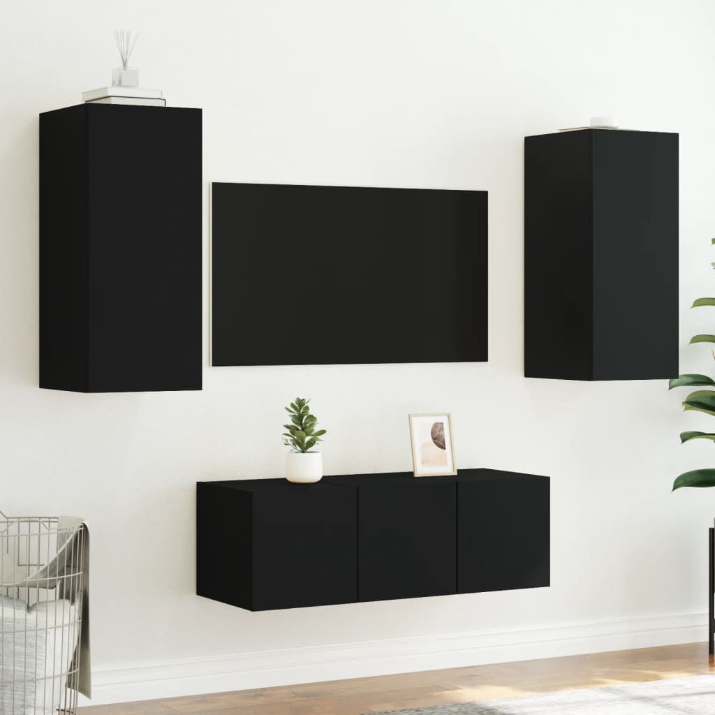 4 Piece Tv Wall Units With Led Engineered Wood