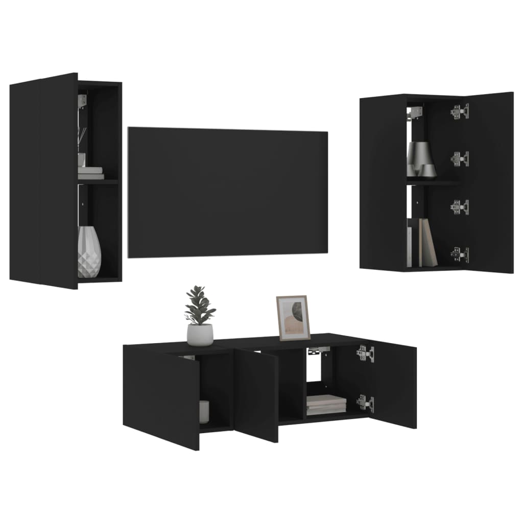 4 Piece Tv Wall Units With Led Engineered Wood