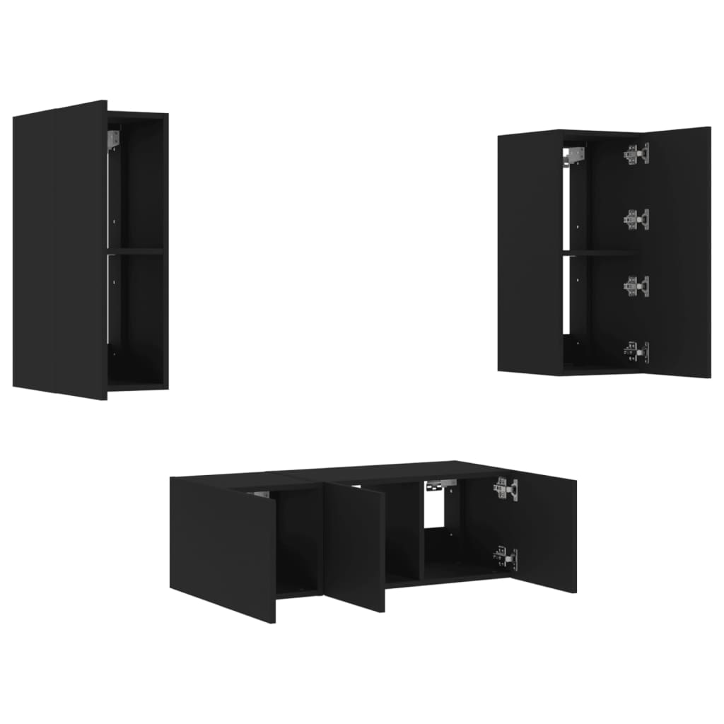 4 Piece Tv Wall Units With Led Engineered Wood
