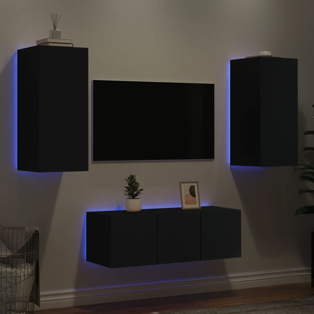 4 Piece Tv Wall Units With Led Engineered Wood