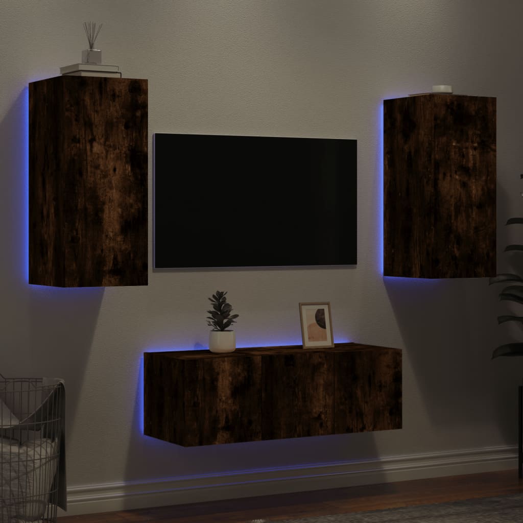 4 Piece Tv Wall Units With Led Engineered Wood