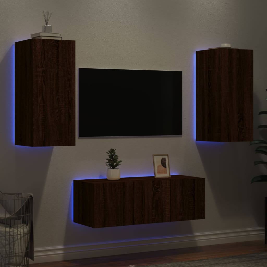 4 Piece Tv Wall Units With Led Engineered Wood