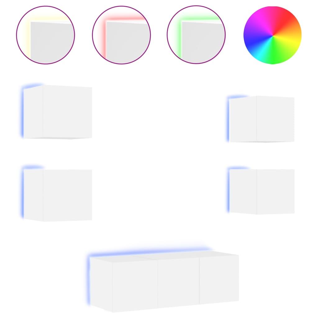 6 Piece Tv Wall Units With Led Engineered Wood