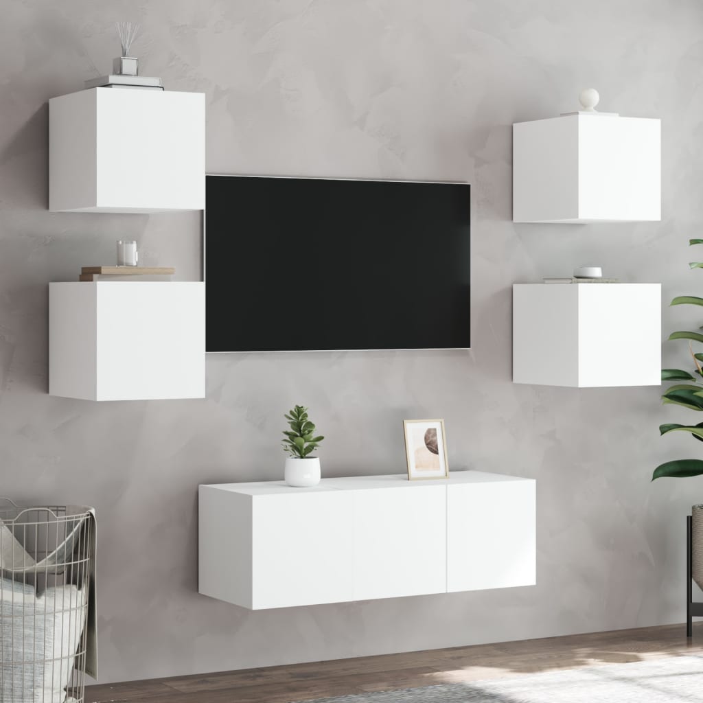 6 Piece Tv Wall Units With Led Engineered Wood