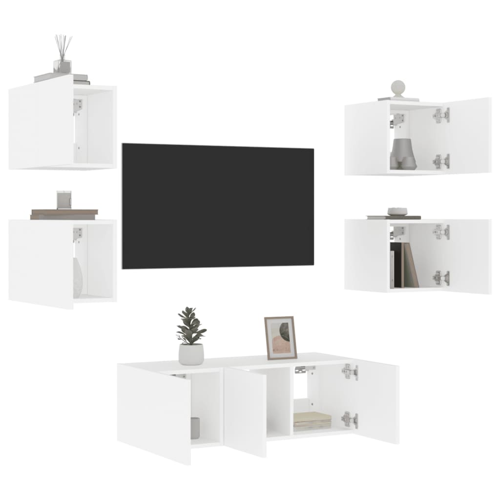 6 Piece Tv Wall Units With Led Engineered Wood