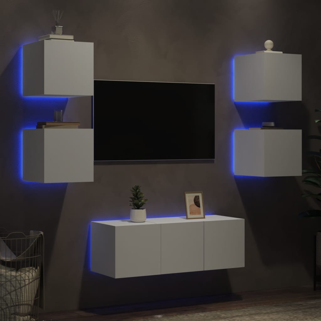 6 Piece Tv Wall Units With Led Engineered Wood
