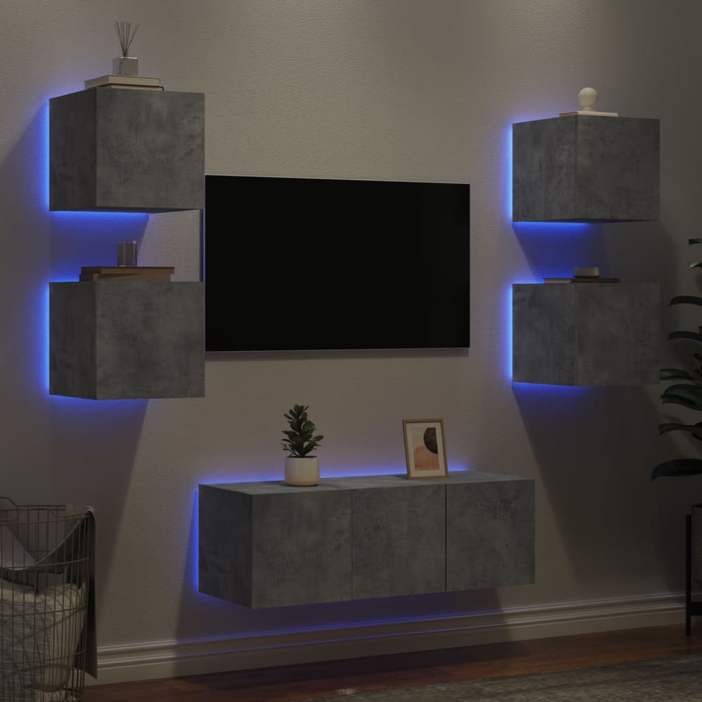 6 Piece Tv Wall Units With Led Engineered Wood