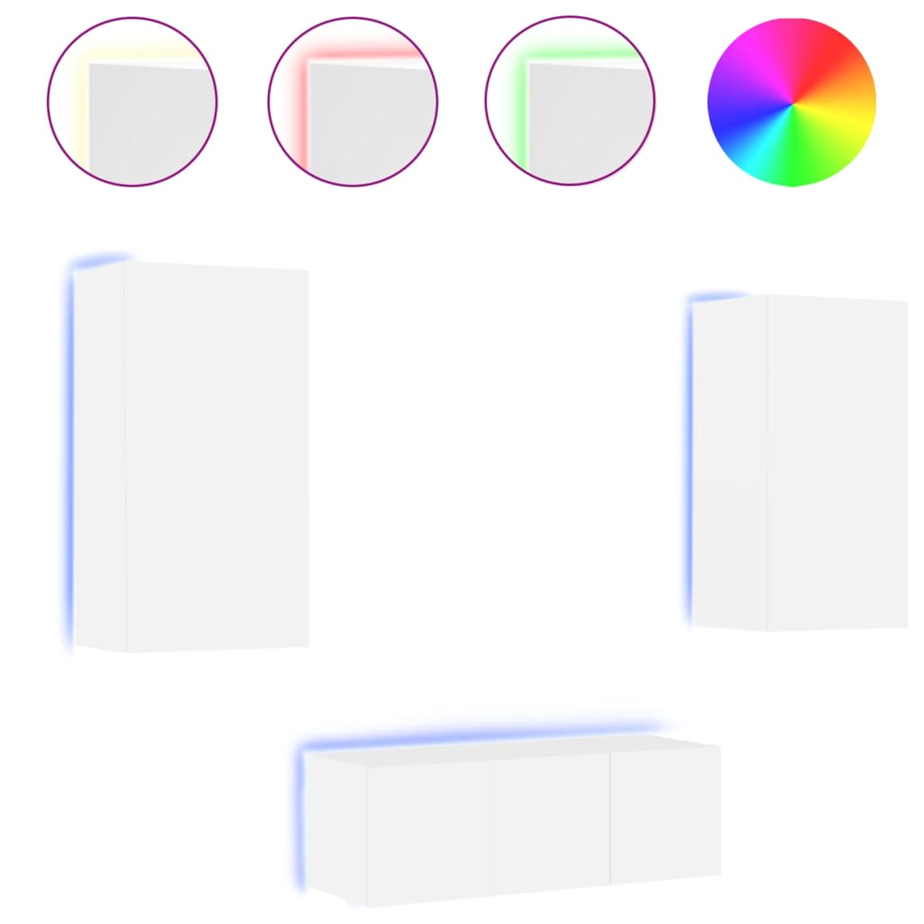 4 Piece Tv Wall Units With Led Engineered Wood