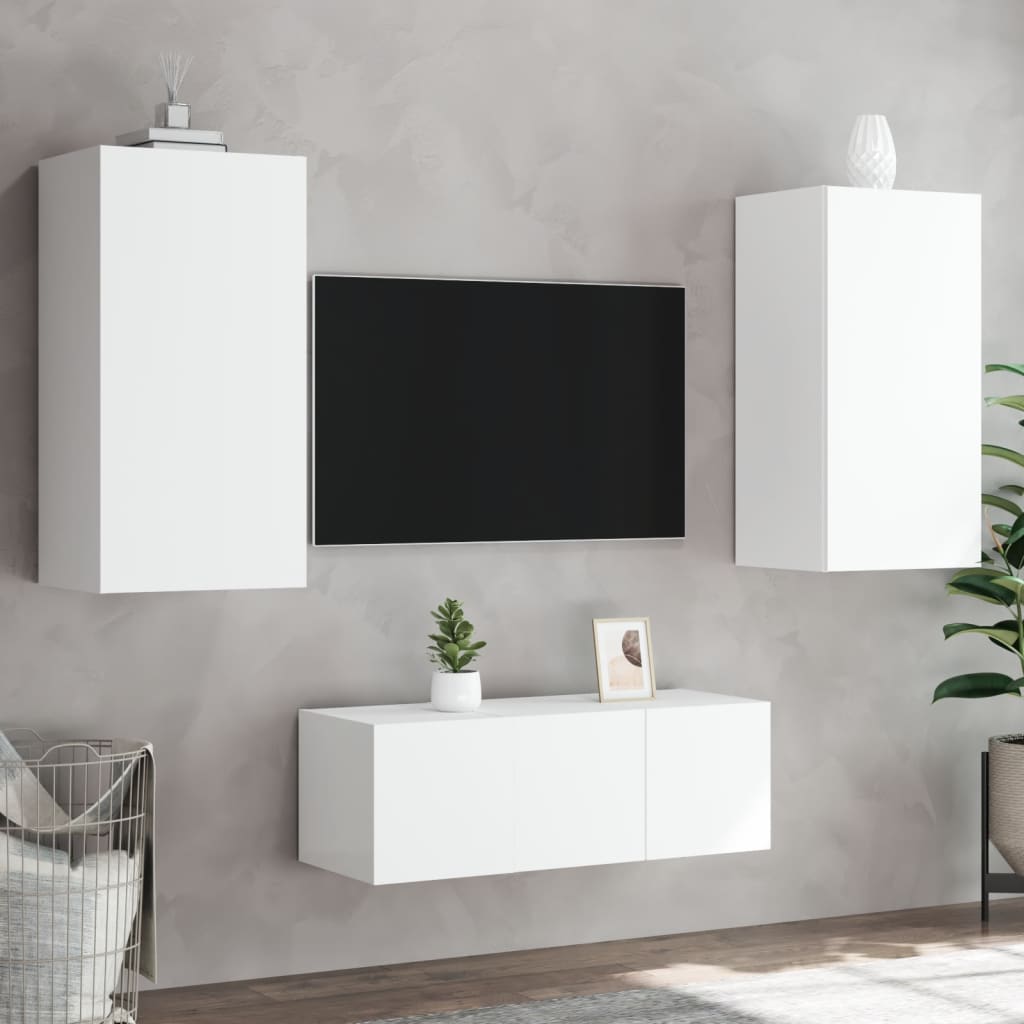 4 Piece Tv Wall Units With Led Engineered Wood